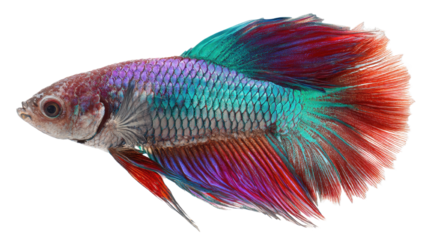 Vibrant Betta Fish with Iridescent Fins on a white background.