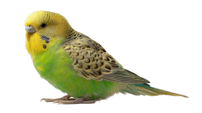 Vibrant Budgerigar: A Colorful Companion on a white background.