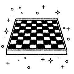 Hand-drawn chessboard with bold checkered pattern and whimsical decorative elements on a white background