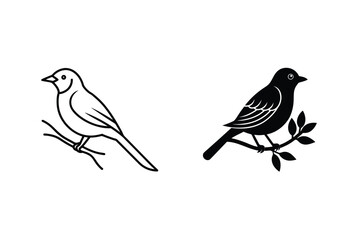 Bird Silhouette On Branch Graphic Vector Illustration Set Minimalist Design