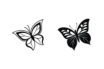 Two Butterfly Illustrations Black And White Vector Graphics Design Elements Collection