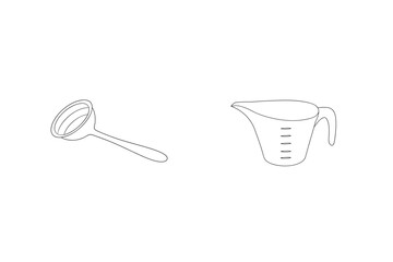 Simple Outline Of Measuring Jug And Ladle For Cooking In Vector