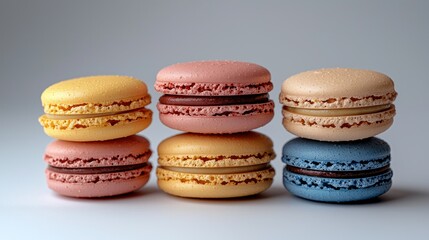 Obraz premium Stacked colorful macaron pastries, sweet and delicious treat