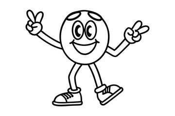 Simple line art peace sign character with dancing legs and retro shoes