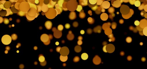 Abstract gold bokeh lights on black. Perfect for festive designs.