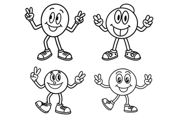Simple line art peace sign character with dancing legs and retro shoes
