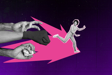 3D collage trend artwork sketch poster of finger sign gesture body language hand hand glove catch...