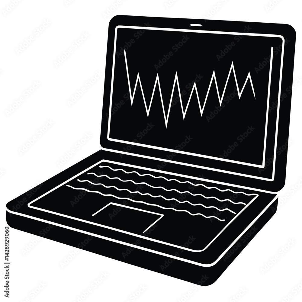 Poster isolated black vector musician using element laptop with waveform screen with white background