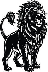 Fototapeta premium Majestic roaring lion black and white vector illustration fierce and powerful design