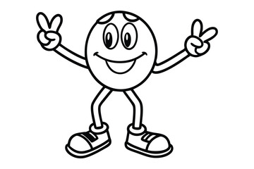 Simple line art peace sign character with dancing legs and retro shoes