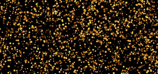 Sparkling gold confetti on black. Perfect for celebrations, party invites, and festive designs.