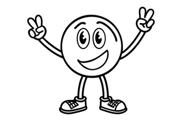 Simple line art peace sign character with dancing legs and retro shoes