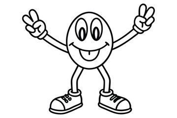Simple line art peace sign character with dancing legs and retro shoes