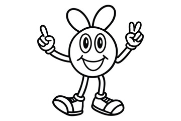 Simple line art peace sign character with dancing legs and retro shoes