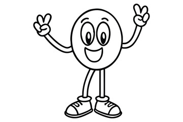 Simple line art peace sign character with dancing legs and retro shoes