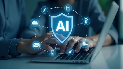 AI-Powered Digital Security Shield on Laptop.