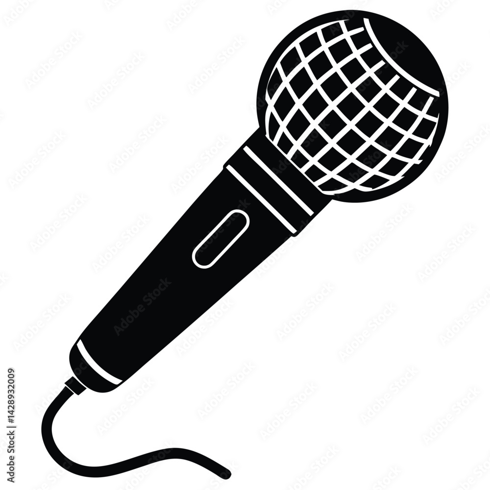 Poster isolated black vector musician using element microphone handheld with white background