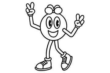 Simple line art peace sign character with dancing legs and retro shoes