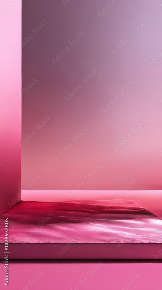 Poster abstract pink gradient background with a reflective surface, creating a modern and sleek aesthetic.