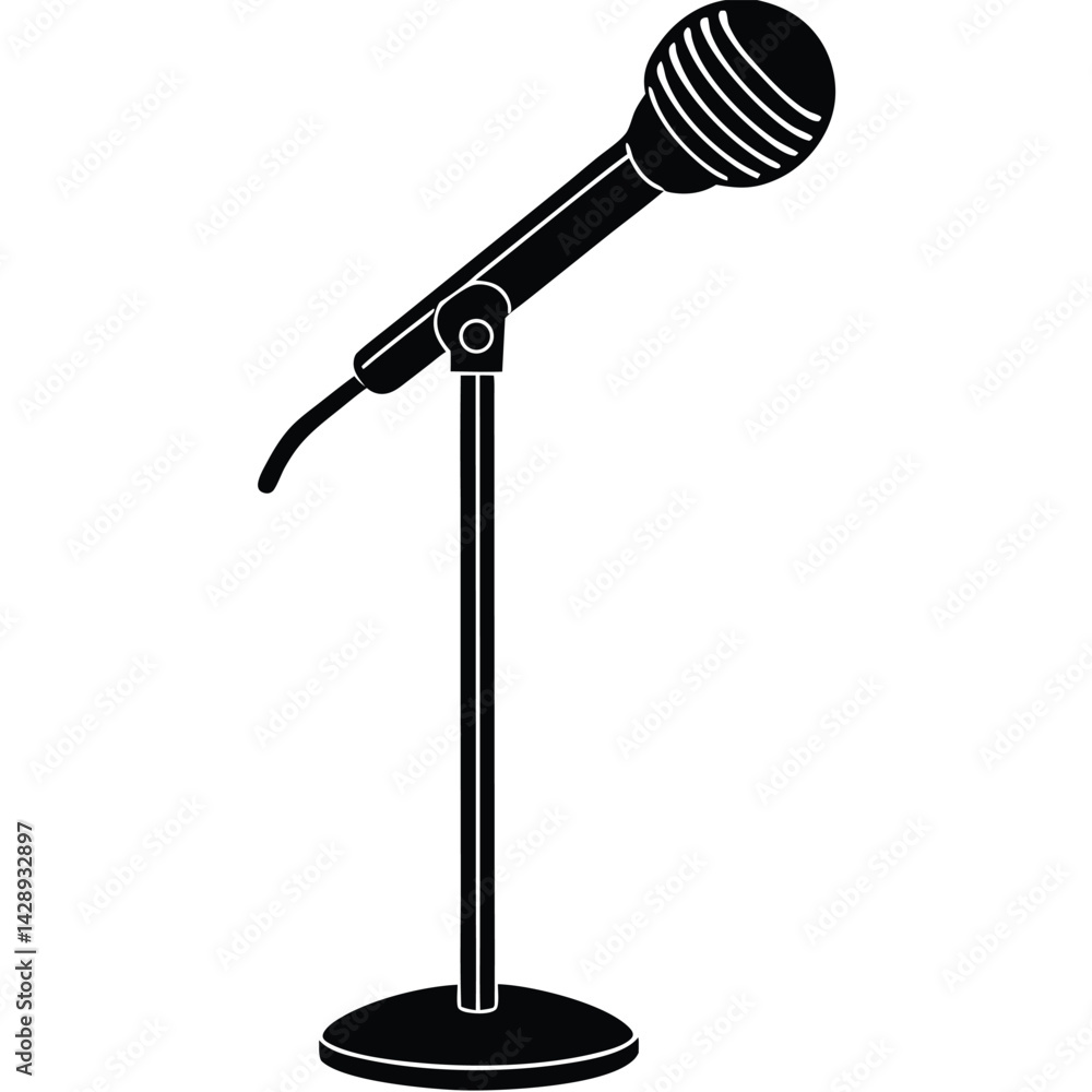 Poster isolated black vector musician using element microphone stand with white background