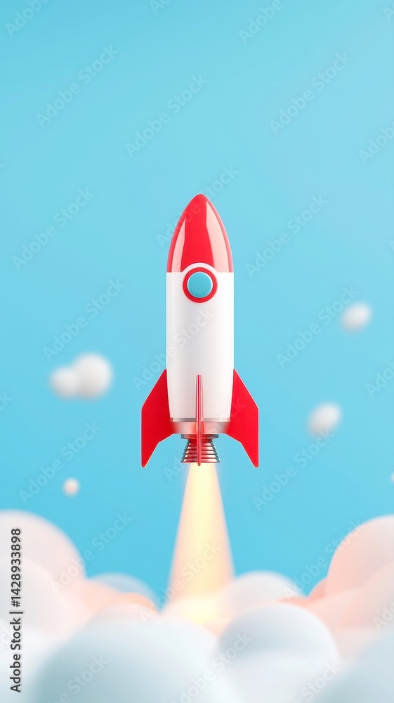 Poster chrome rocket soaring through the void, breaking free from the pull of declining stocks, trailing a 