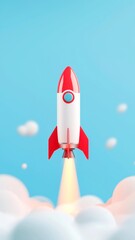 Chrome rocket soaring through the void, breaking free from the pull of declining stocks, trailing a dynamic path of bullish momentum in a vast expanse of free space