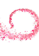 Pink confetti swirls in the air