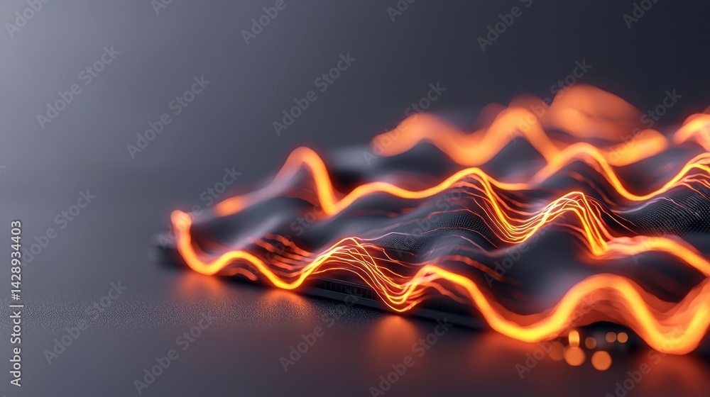 Poster gpu temperature concept, cinematic rendering with gpu technology illustrating vibrant neon waves and
