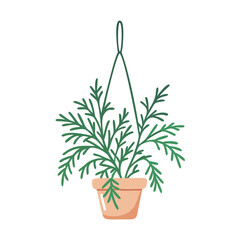 Cute Hanging Potted Plant Illustration on Black Background