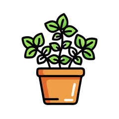 Potted Green Plant Illustration with Isolated Black Background