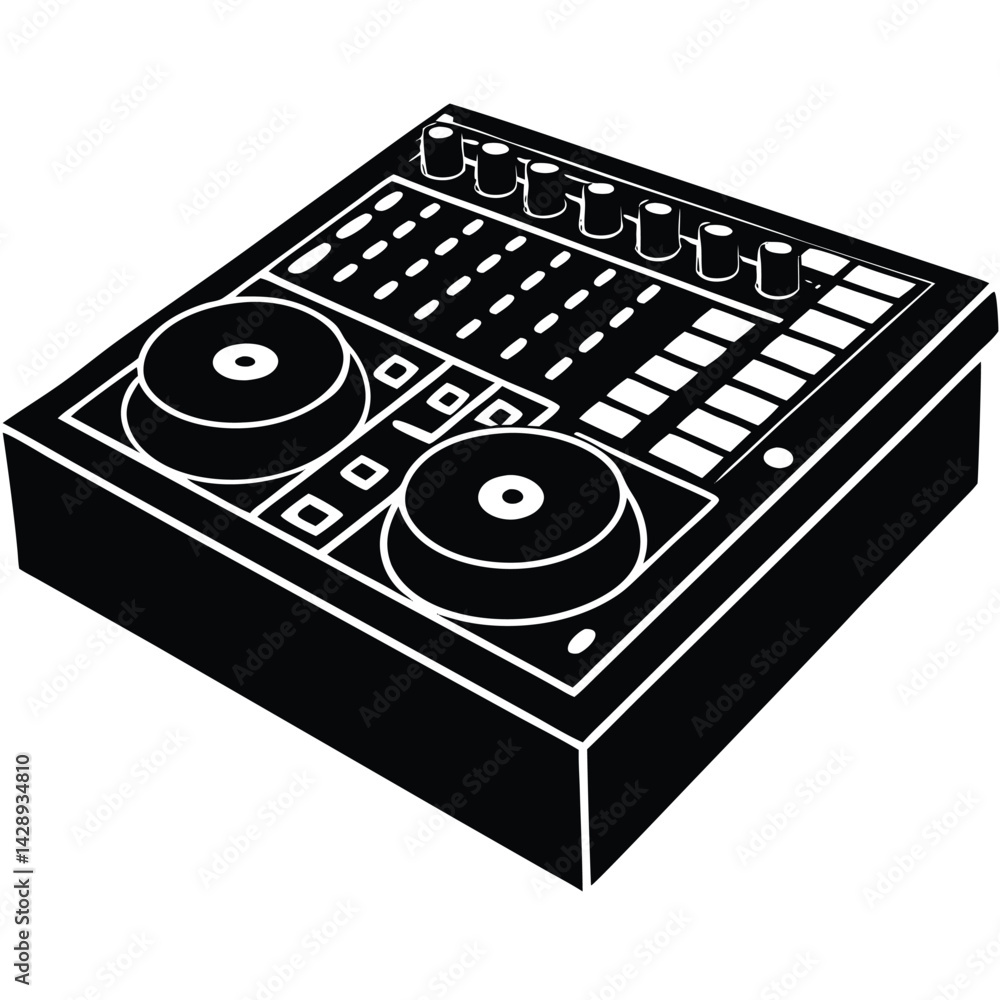 Poster isolated black vector musician using element mixing console with white background