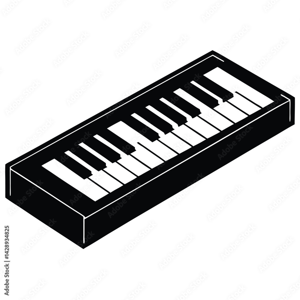 Poster isolated black vector musician using element midi keyboard with white background