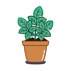 Cute potted plant illustration with bright green leaves