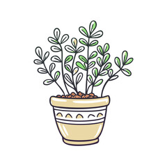 Cute cartoon potted plant illustration on black background