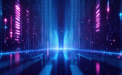 Fototapeta premium abstract blue digital sound equalizer with glowing waves and dots on dark background