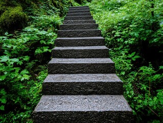 Obraz premium Mosscovered stone steps guiding adventurers to an enchanting waterfall in an ancient forest