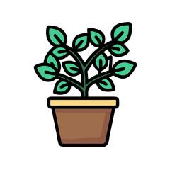 Potted plant illustration on black background, simple design
