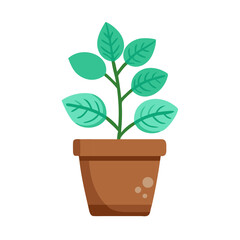 Cute plant in pot, botanical illustration on black