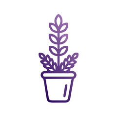 Purple Plant in Pot Outline Illustration on Black