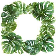 Lush Monstera Leaves Frame Tropical Green Border,