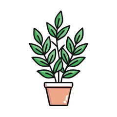 Potted Plant Illustration with Green Leaves on Black Background