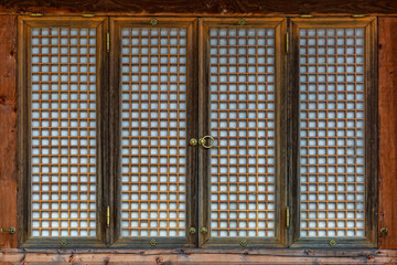 Close-up of Window Patterns in Korean Traditional Wooden Buildings