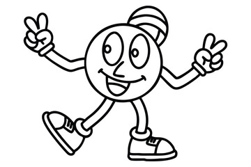 Simple line art peace sign character with dancing legs and retro shoes