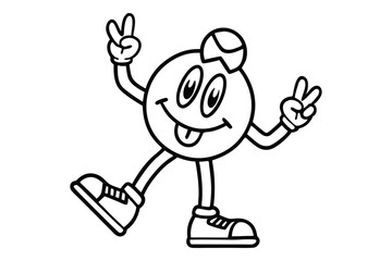 Simple line art peace sign character with dancing legs and retro shoes