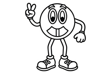 Simple line art peace sign character with dancing legs and retro shoes