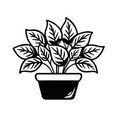 Minimalist Potted Plant Illustration on Black Background