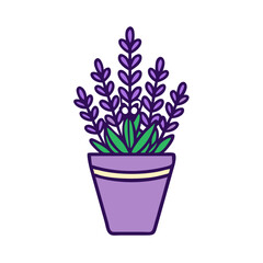 Cute potted lavender illustration against a black background