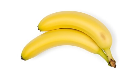 AI image showing two ripe, yellow bananas positioned closely together, captured from above on a clean white isolated background.