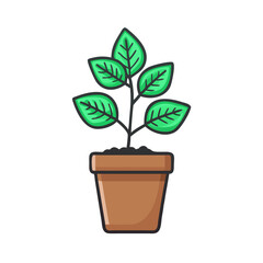 Green plant growing in a pot cartoon vector