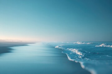 Fototapeta premium world oceans day concept serene minimalist ocean scene with blurred people in distance vast blue expanse encompassing